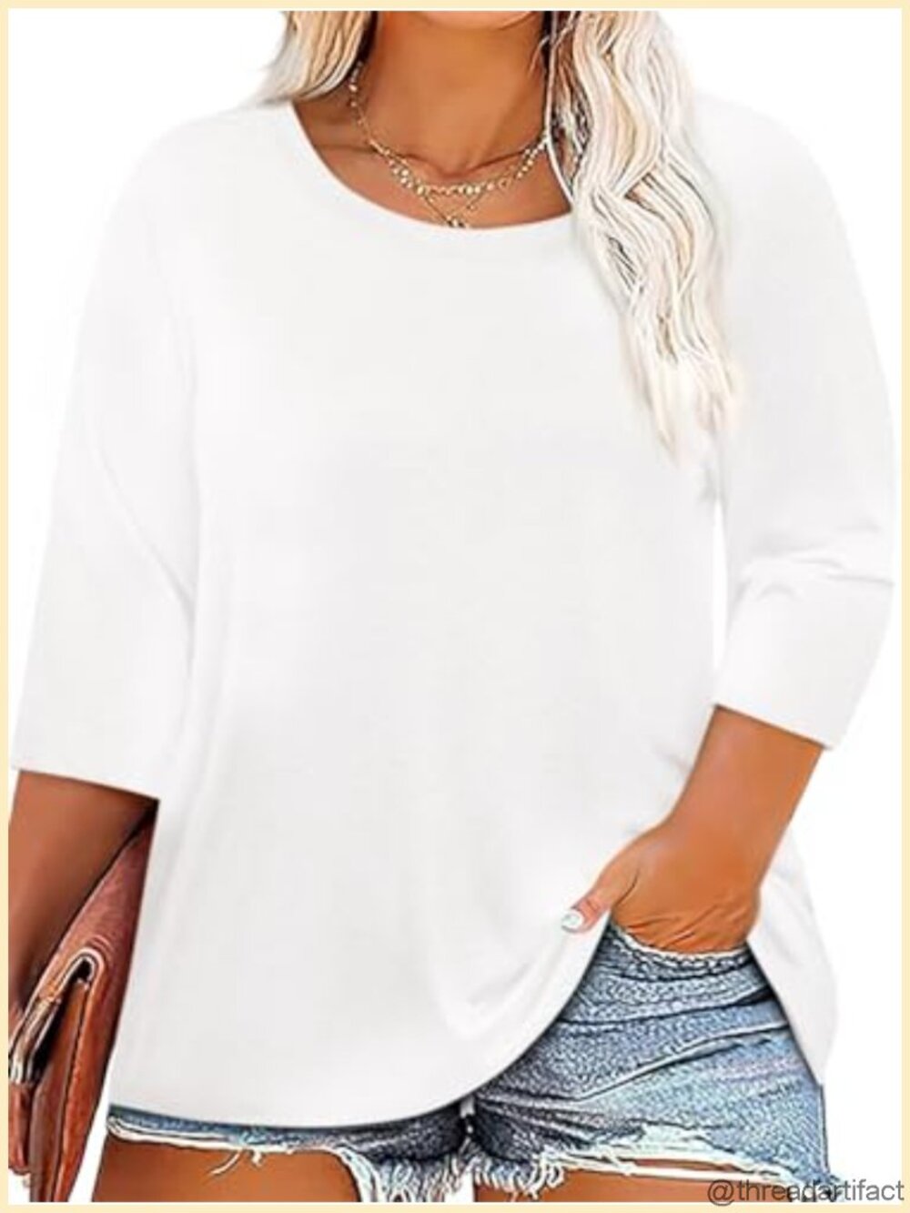 Plus Size Tunic Top 3/4 Sleeve Crewneck Casual Loose Fit T-Shirt